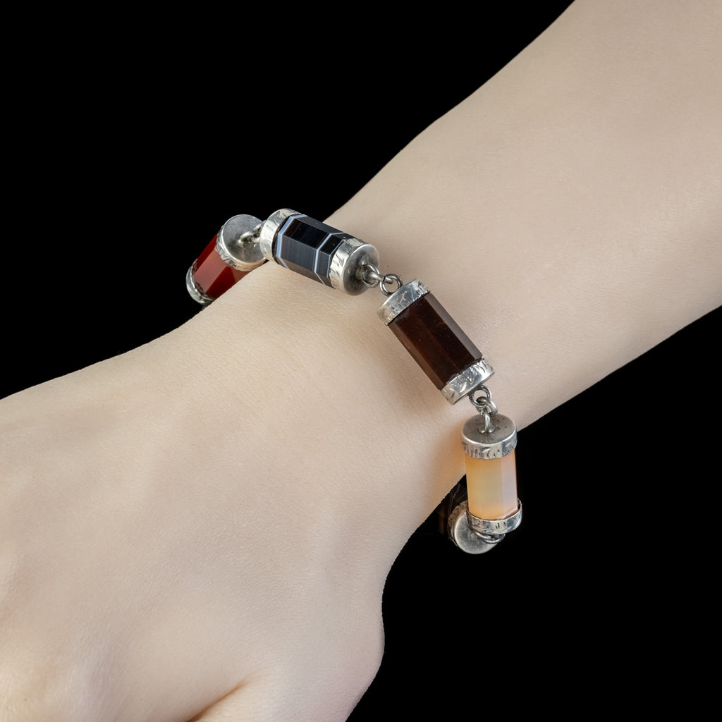 Antique Scottish Agate Padlock Bracelet Silver Circa 1860