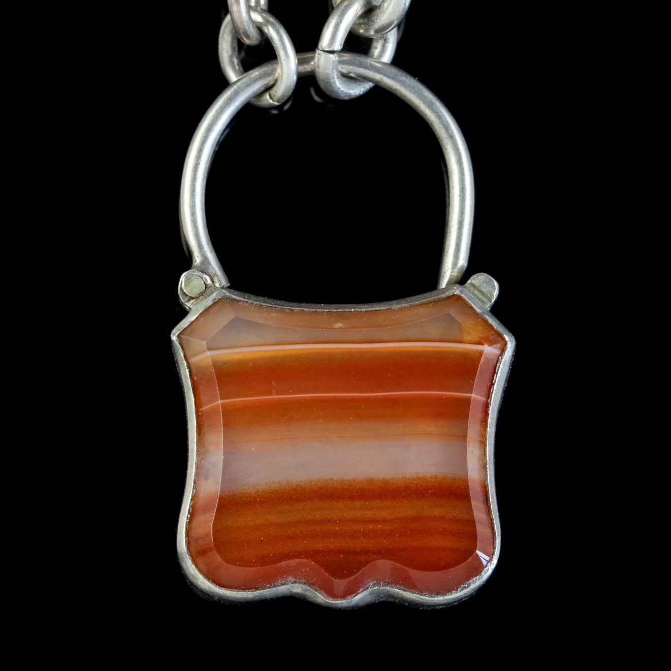 Antique Scottish Agate Padlock Bracelet Silver Circa 1860