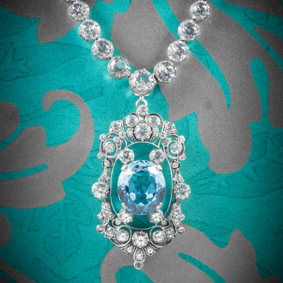 Antique French Victorian Blue Topaz Pendant Necklace Collar Boxed Circa 1900 cover Main image