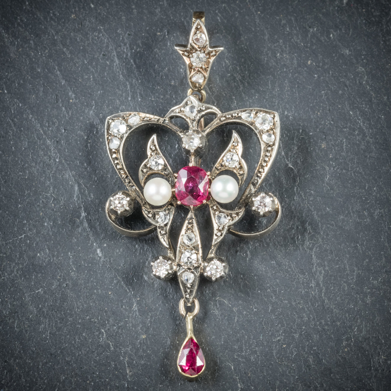 Antique Victorian Ruby Diamond Pendant Platinum Circa 1900 Secondary image