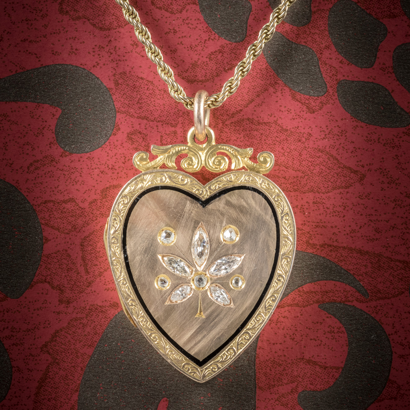 Antique Victorian Diamond Heart Locket Necklace 15ct Gold Circa 1880 cover Main image