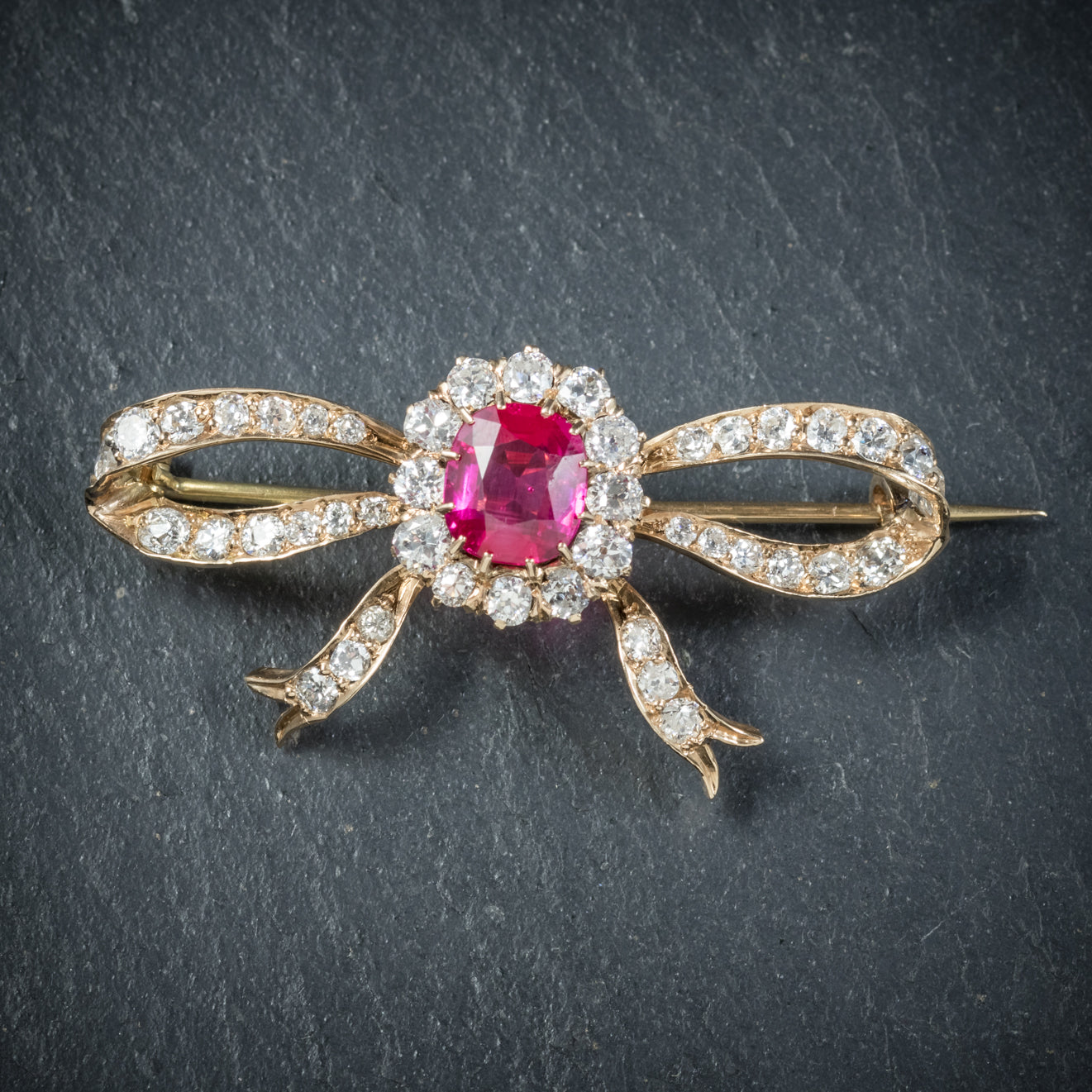 Antique Edwardian Diamond Verneuil Ruby Brooch 18ct Gold Circa 1910 Boxed Secondary image