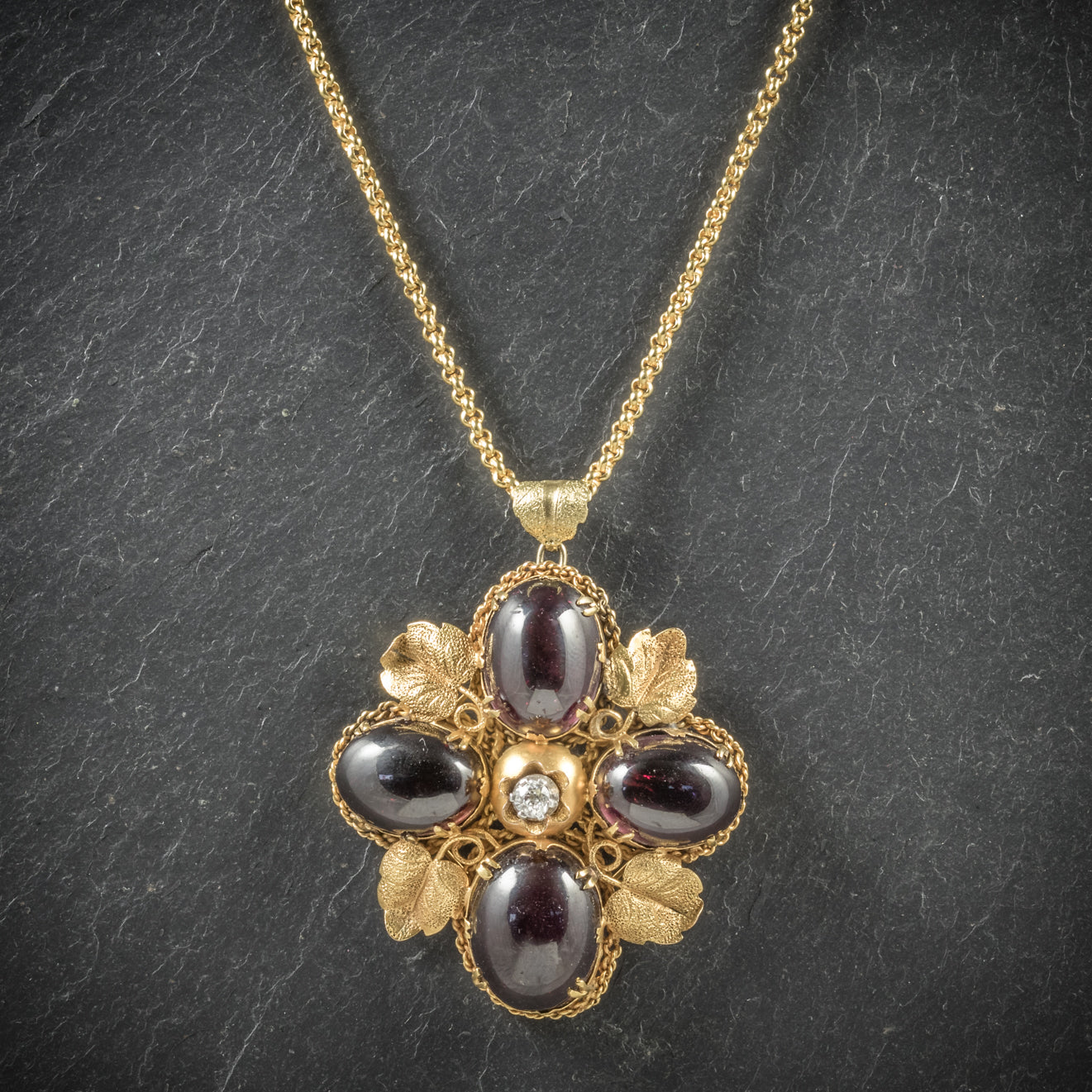 Antique Victorian Garnet Diamond Pendant Necklace 18ct Gold Circa 1900 Secondary image