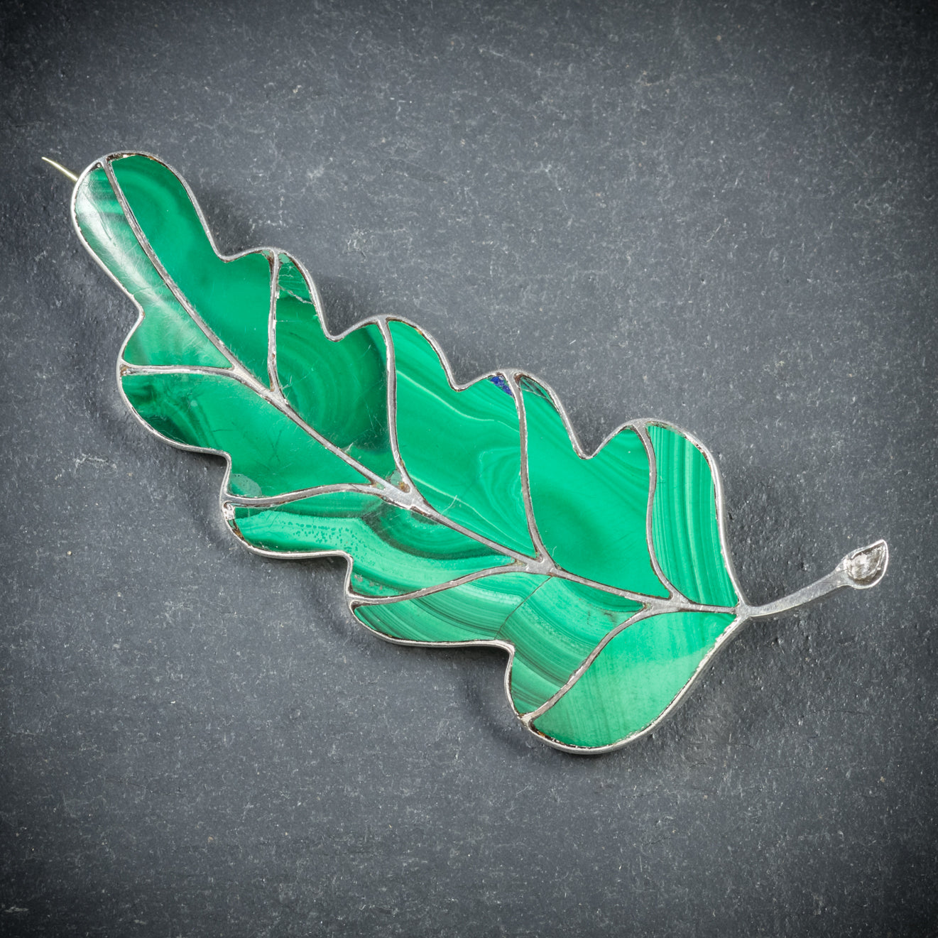 Antique Victorian Scottish Malachite Leaf Brooch Silver Circa 1900 Secondary image
