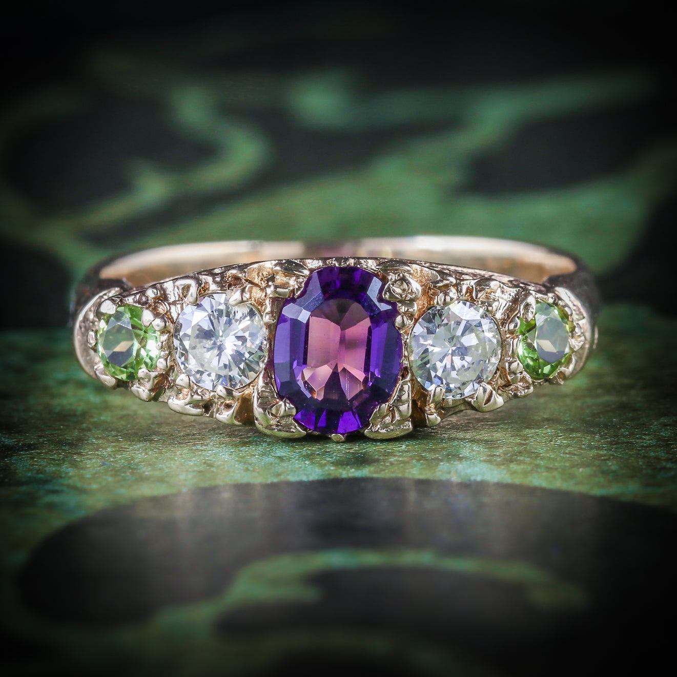 Antique Victorian Suffragette Ring Diamond Amethyst Peridot Circa 1900 COVER Main image