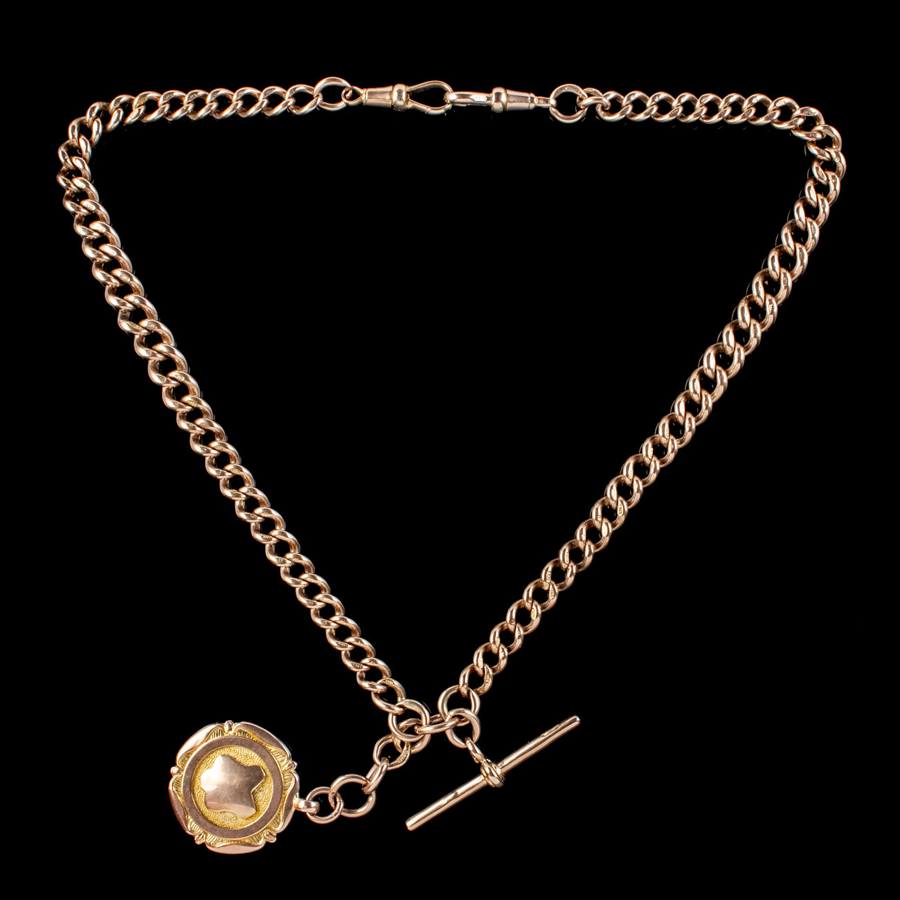Art Deco 9ct Rose Gold Albert Chain With Medallion Dated 1930 Secondary image