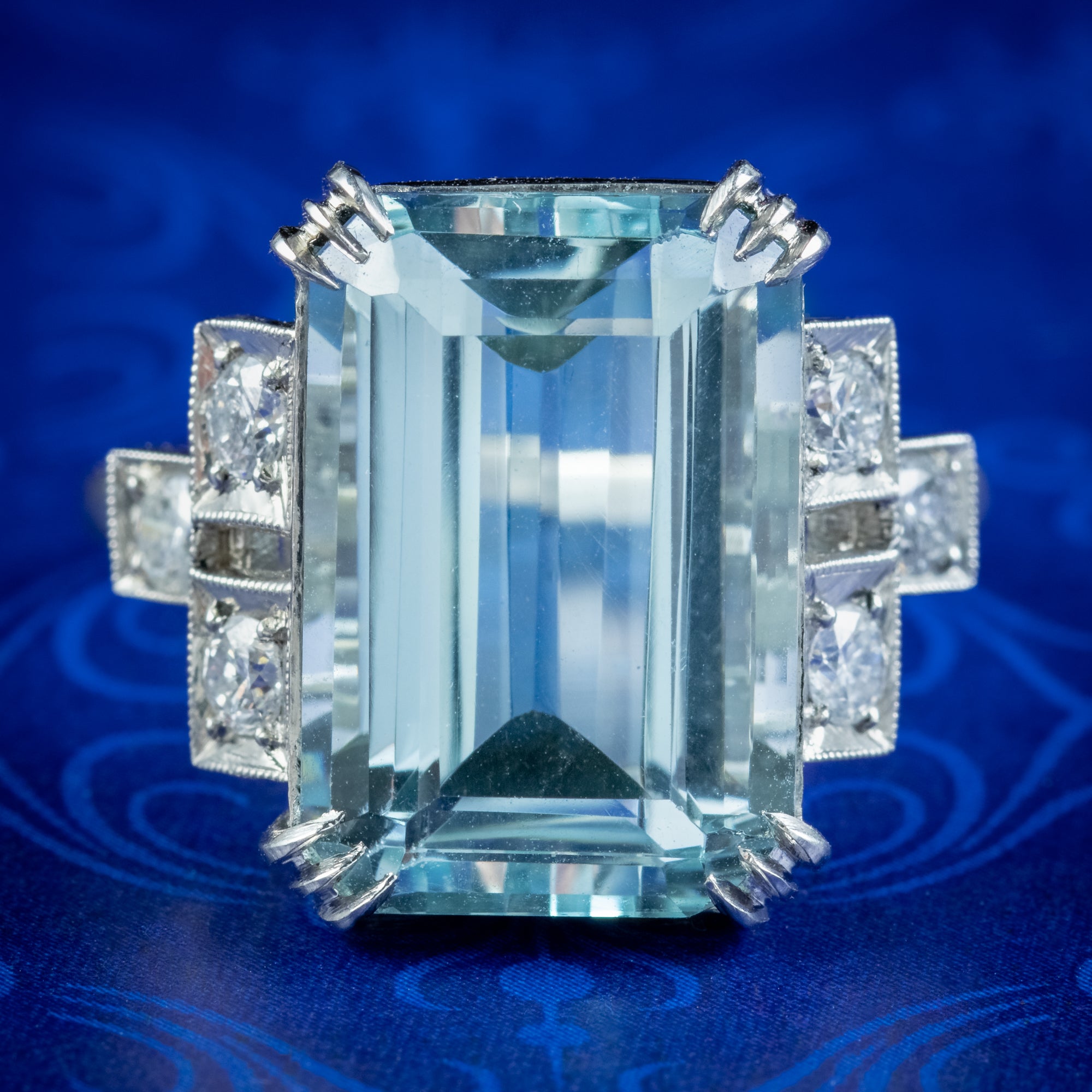 Art Deco Aquamarine Diamond Cocktail Ring 12.8ct Aqua Main image