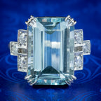 Art Deco Aquamarine Diamond Cocktail Ring 12.8ct Aqua