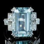 Art Deco Aquamarine Diamond Cocktail Ring 12.8ct Aqua