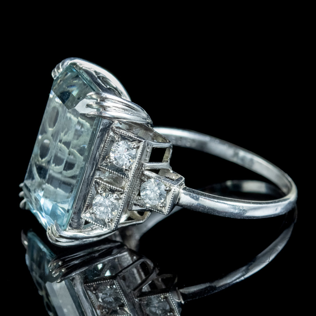 Art Deco Aquamarine Diamond Cocktail Ring 12.8ct Aqua