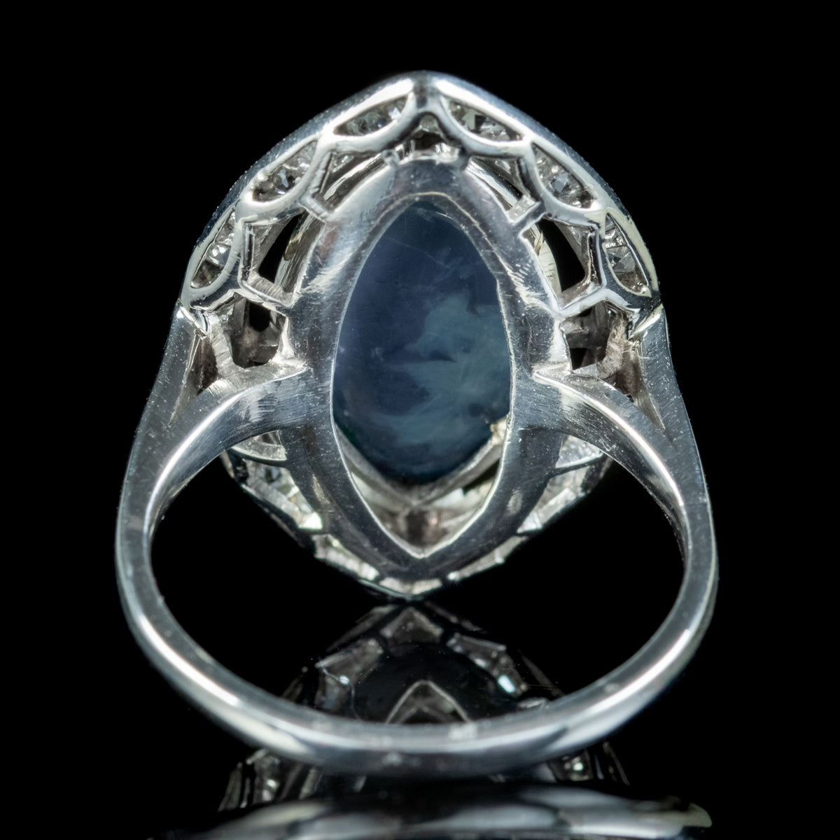 Art Deco Black Opal Diamond Navette Ring 4ct Opal 