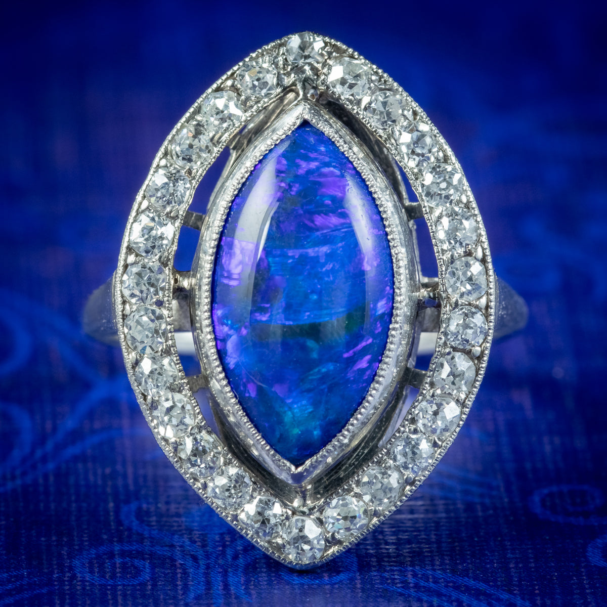 Art Deco Black Opal Diamond Navette Ring 4ct Opal  Main image