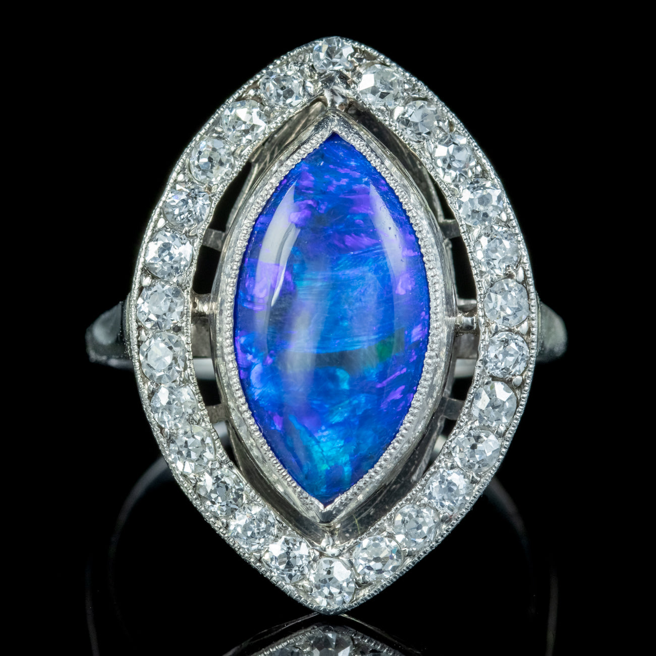 Art Deco Black Opal Diamond Navette Ring 4ct Opal Secondary image