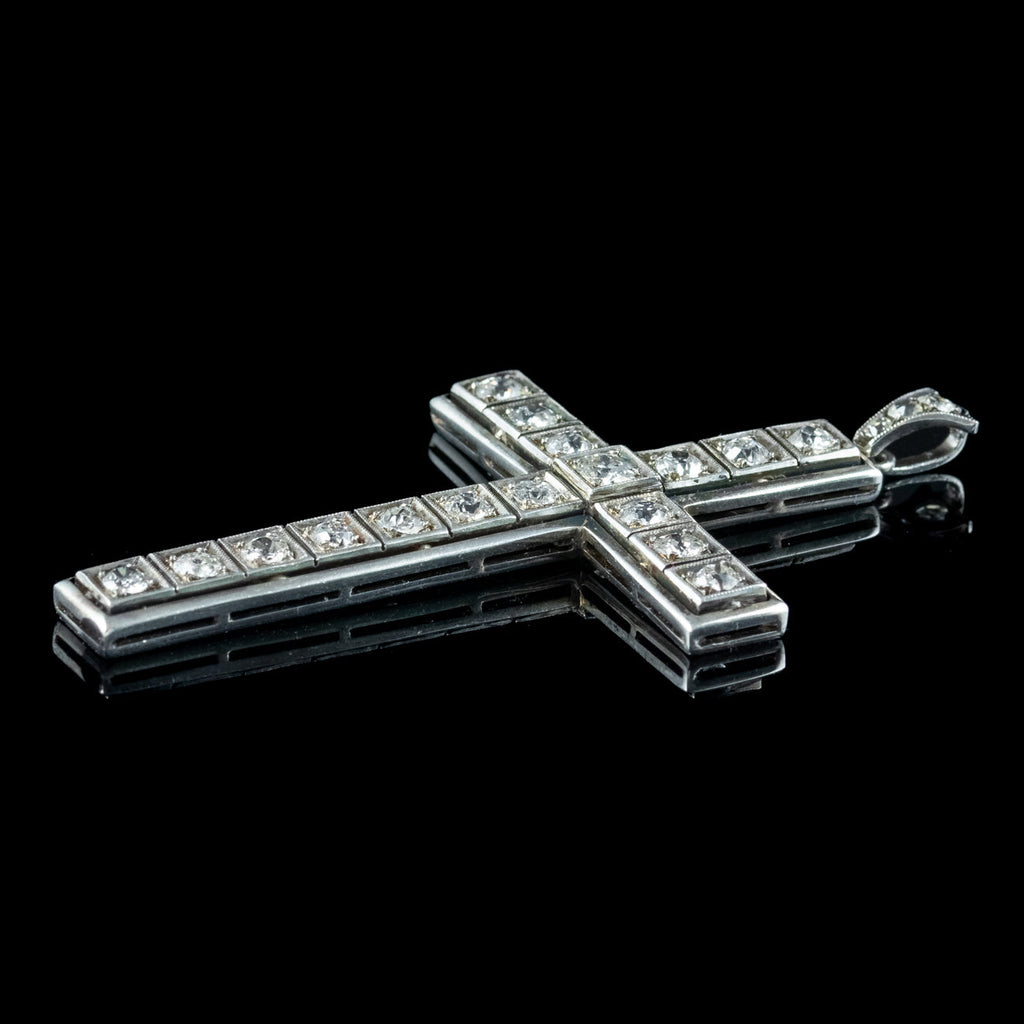 Art Deco Diamond Cross Pendant 15ct Gold 2ct Diamond