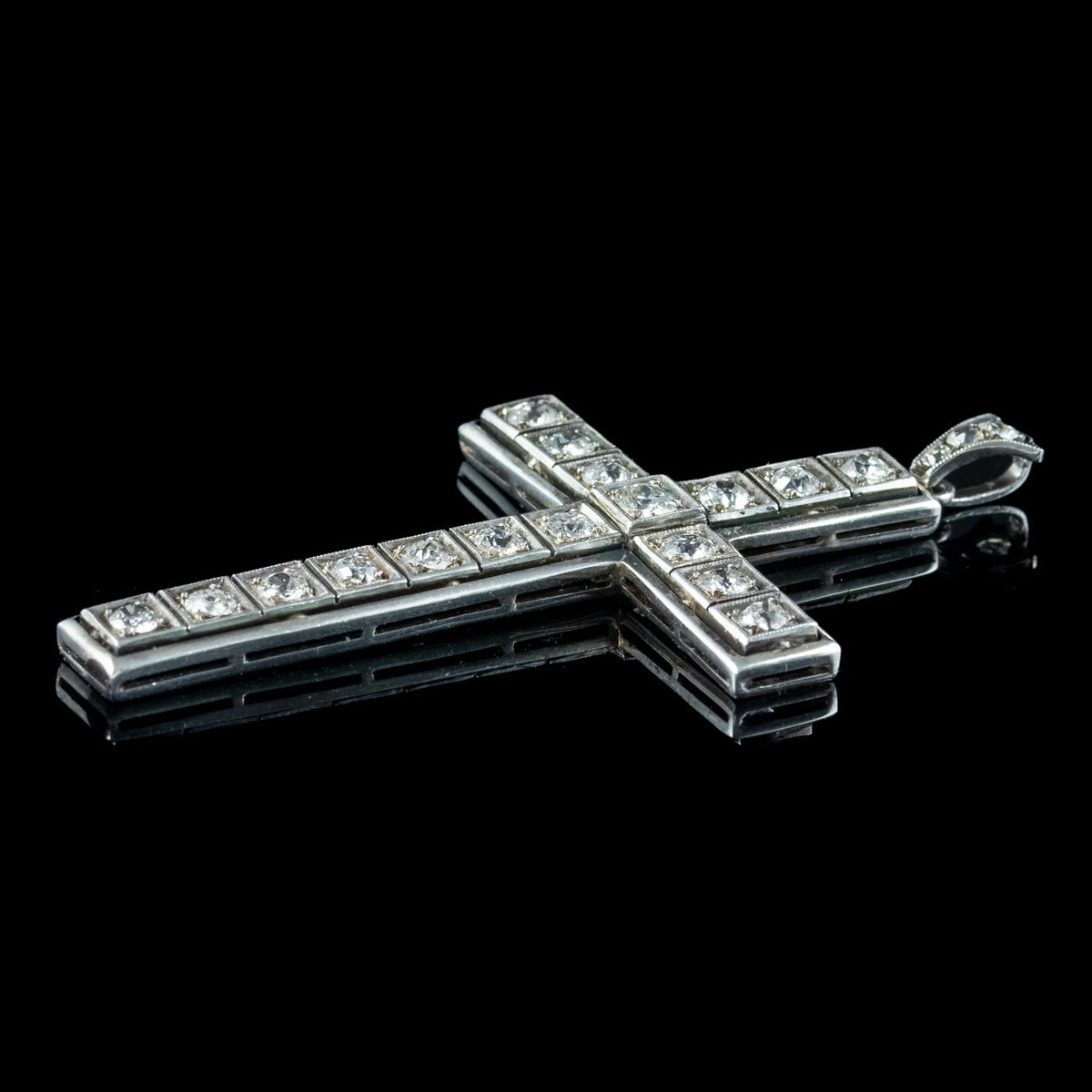 Art Deco Diamond Cross Pendant 15ct Gold 2ct Diamond