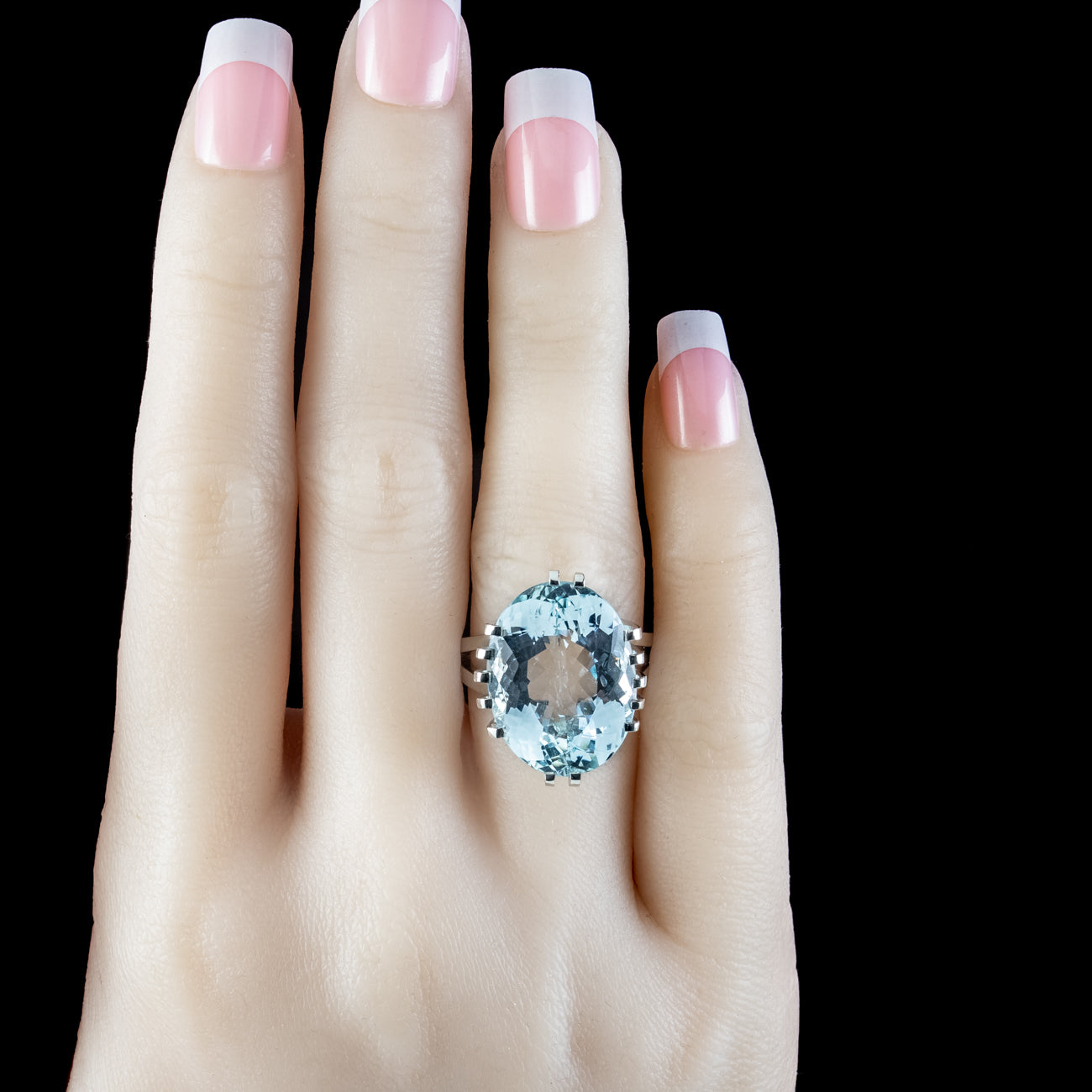 Art Deco French Aquamarine Cocktail Ring 20ct Aqua