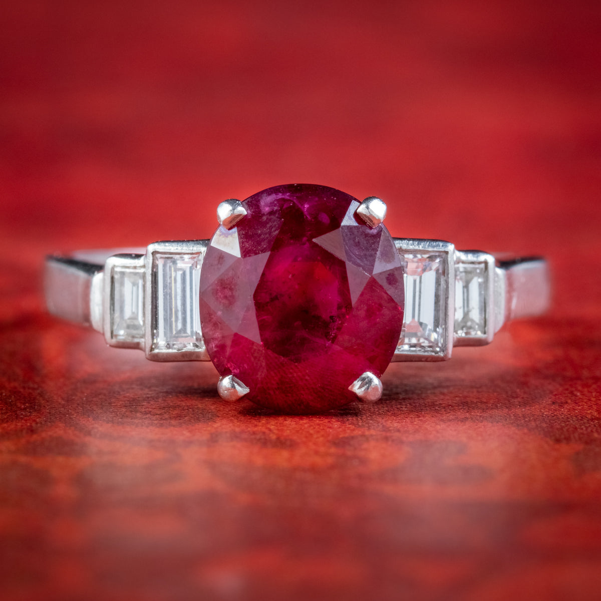 Art Deco French Burmese Ruby Diamond Ring 2.40ct Ruby With Cert Main image
