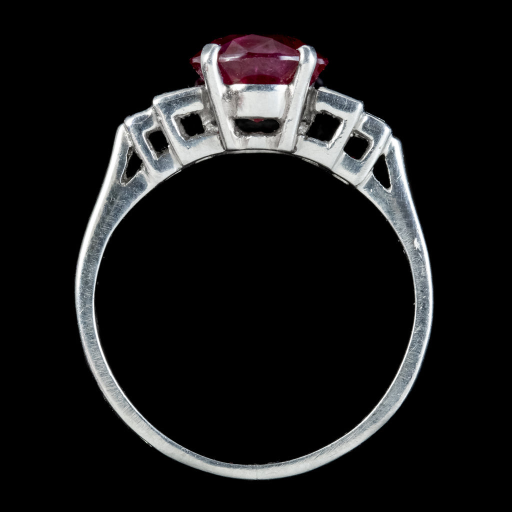 Art Deco French Burmese Ruby Diamond Ring 2.40ct Ruby With Cert