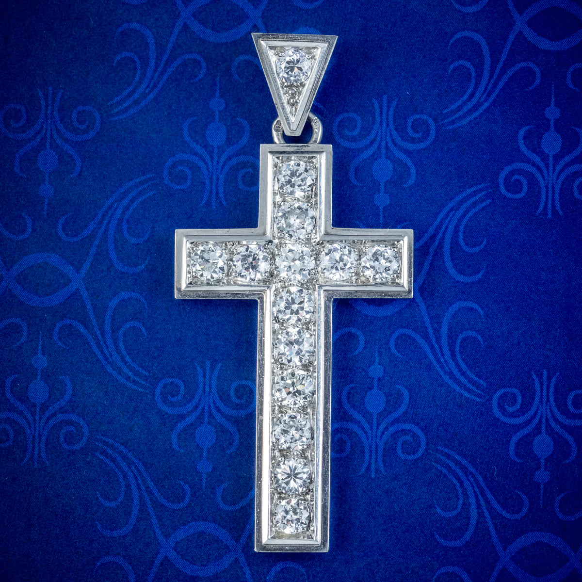 Art Deco French Diamond Cross Pendant Platinum 2.8ct Of Diamond Main image