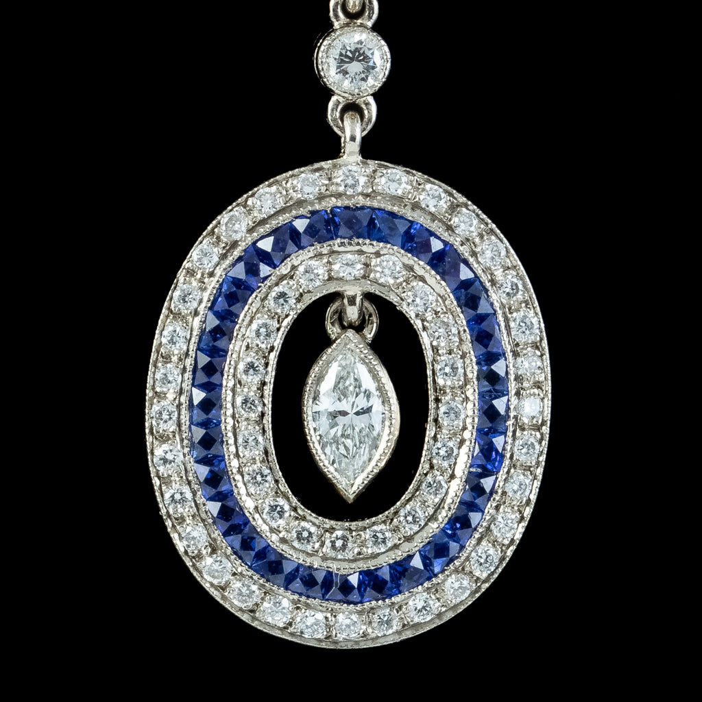Art Deco French Sapphire Diamond Drop Earrings 3ct Of Diamond With Chaumet Box