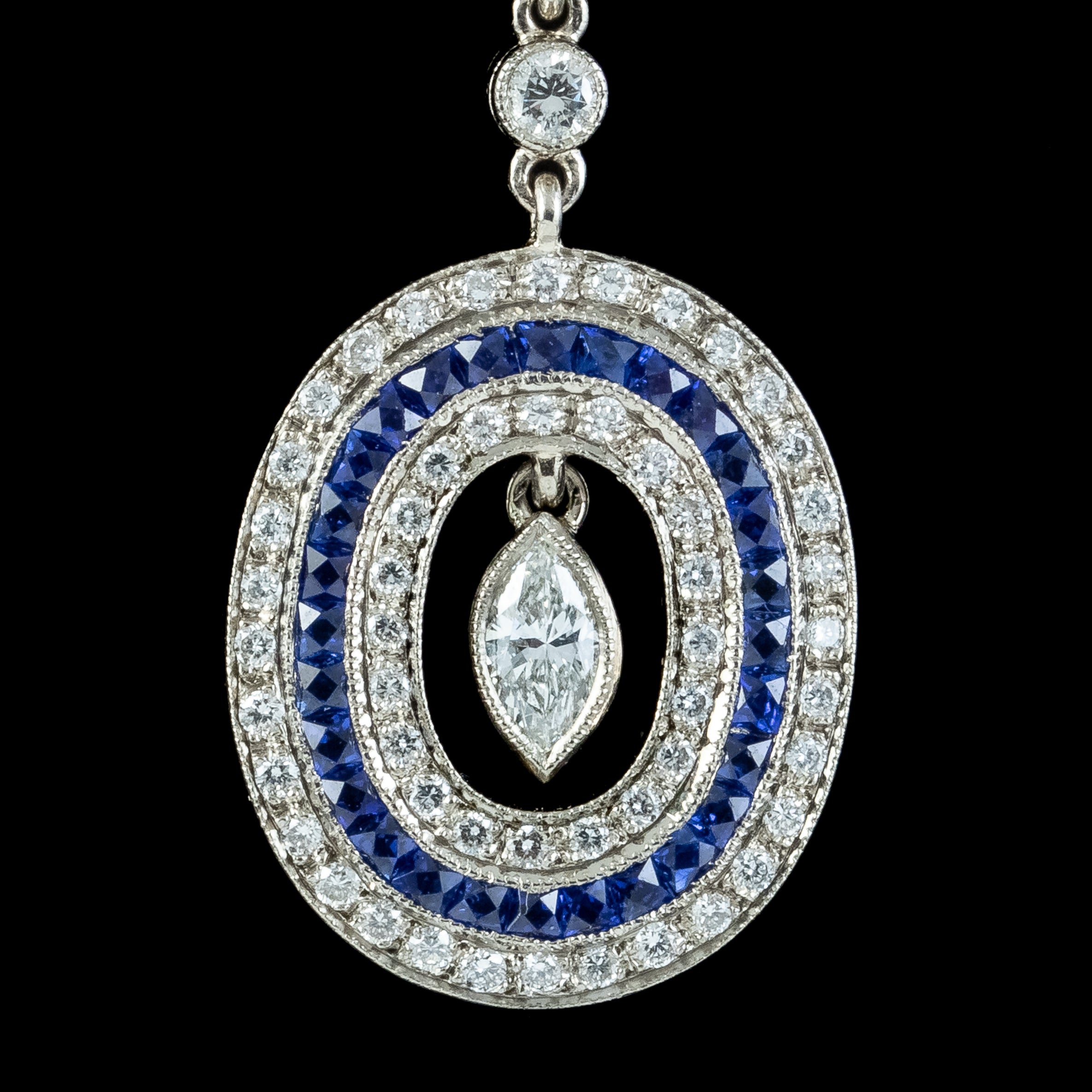 Art Deco French Sapphire Diamond Drop Earrings 3ct Of Diamond With Chaumet Box
