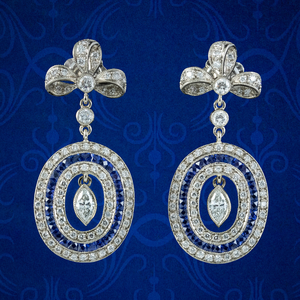 Art Deco French Sapphire Diamond Drop Earrings 3ct Of Diamond With Chaumet Box Main image