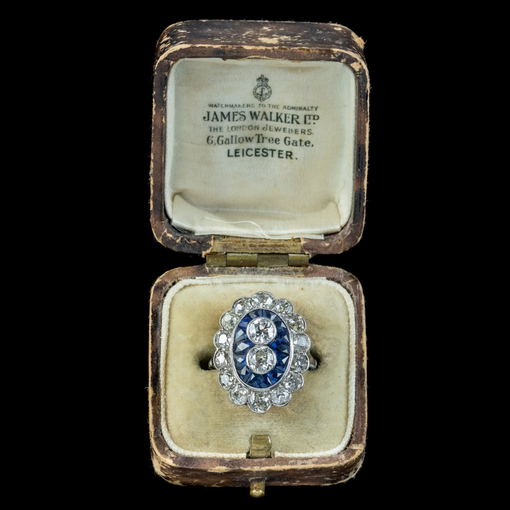 Art Deco French Sapphire Diamond Ring 3.20ct Of Diamond Circa 1920 Boxed 