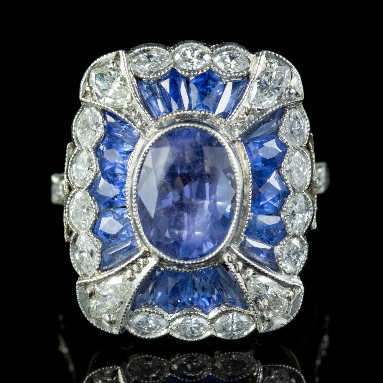 ART DECO FRENCH SAPPHIRE DIAMOND RING 3CT OF SAPPHIRE CIRCA 1920 Secondary image