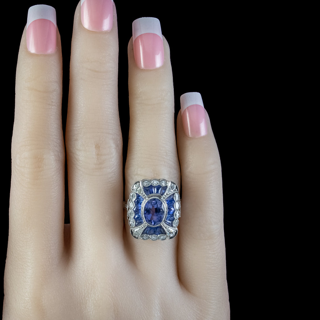 Art Deco French Sapphire Diamond Ring 3ct Of Sapphire Circa 1920