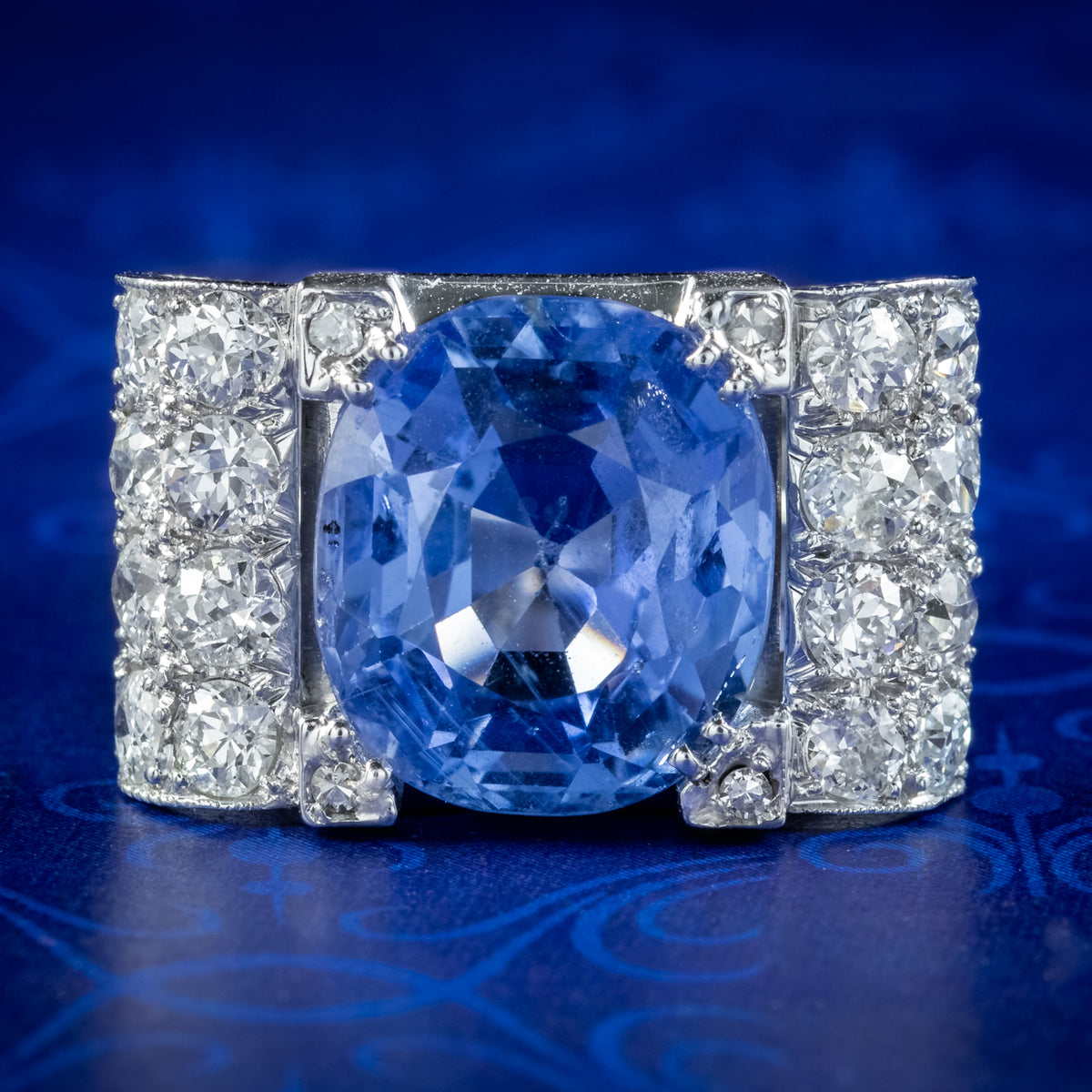 Art Deco Sapphire Diamond Cocktail Ring 6ct Sapphire With Cert Main image