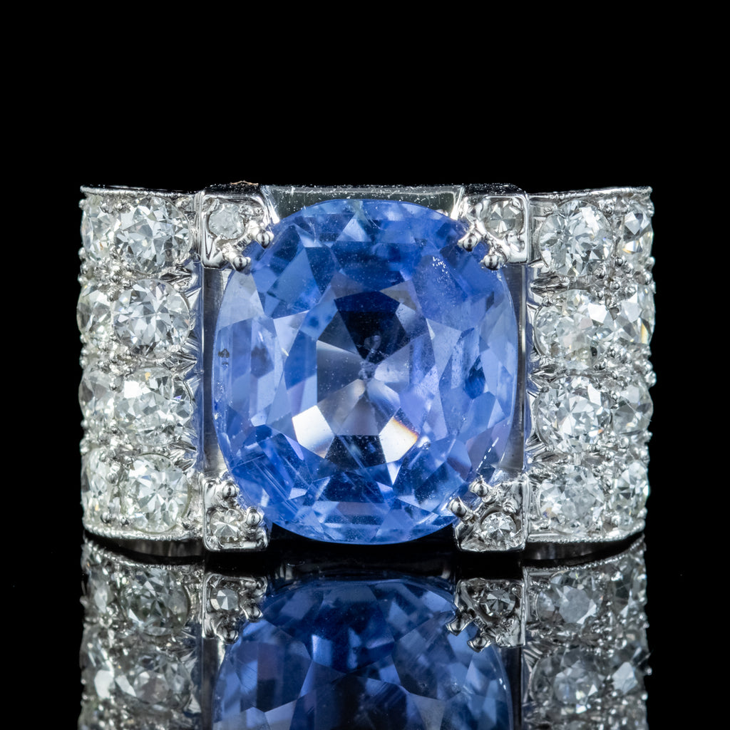 Art Deco Sapphire Diamond Cocktail Ring 6ct Sapphire With Cert