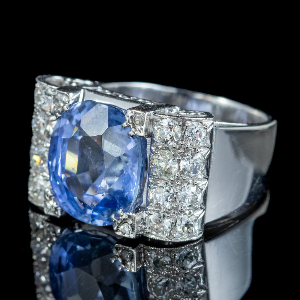 Art Deco Sapphire Diamond Cocktail Ring 6ct Sapphire With Cert