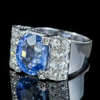 Art Deco Sapphire Diamond Cocktail Ring 6ct Sapphire With Cert