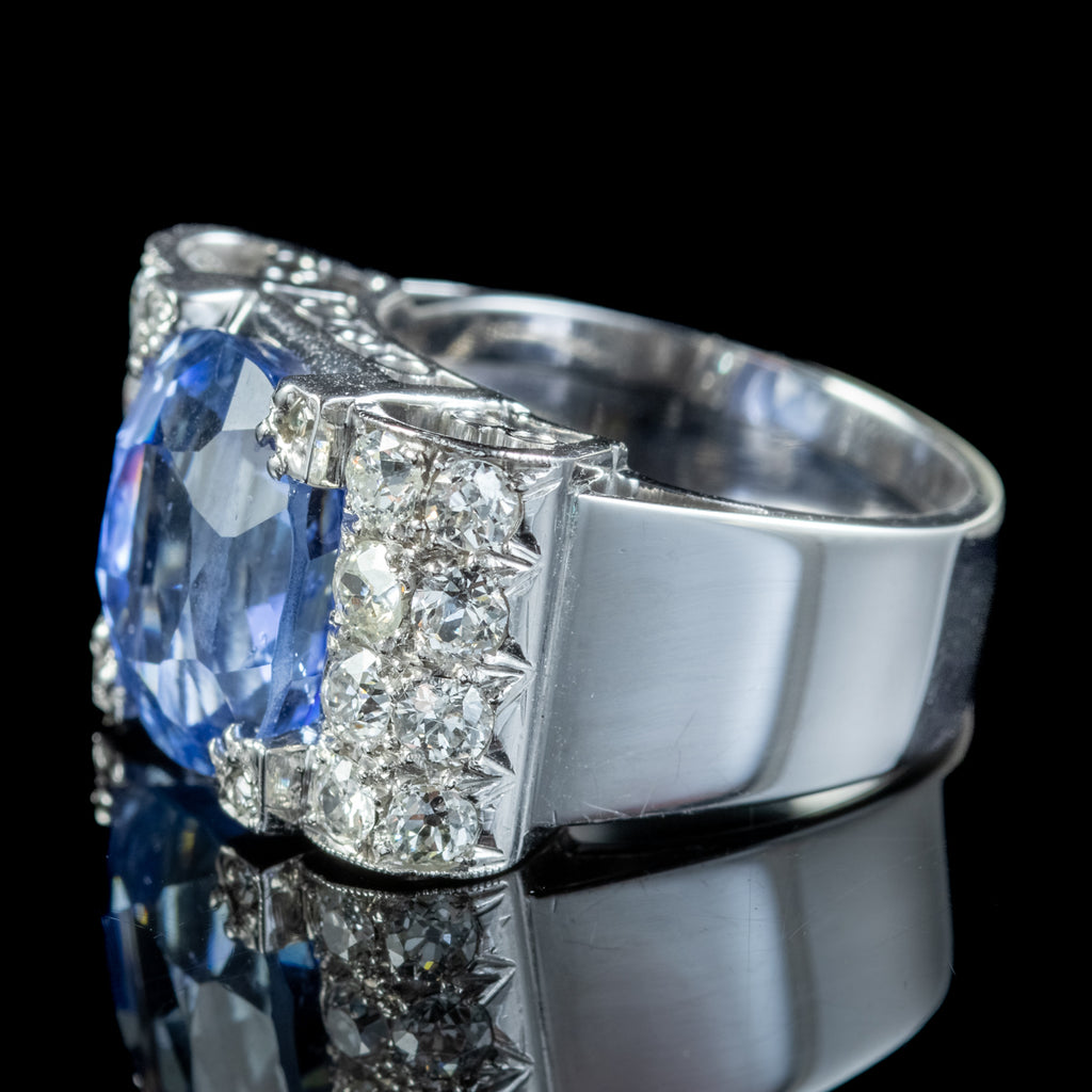 Art Deco Sapphire Diamond Cocktail Ring 6ct Sapphire With Cert