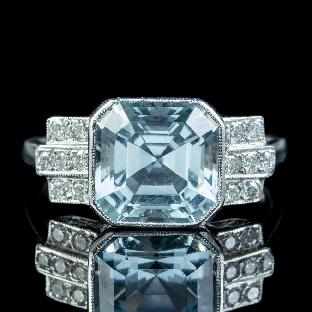 Art Deco Style Aquamarine Diamond Ring 3.5ct Aqua Secondary image