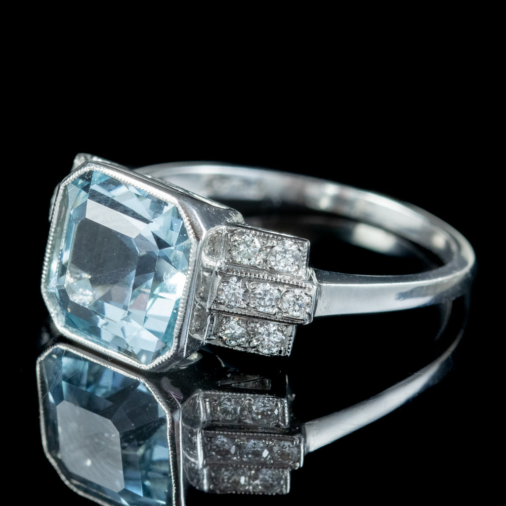 Art Deco Style Aquamarine Diamond Ring 3.5ct Aqua