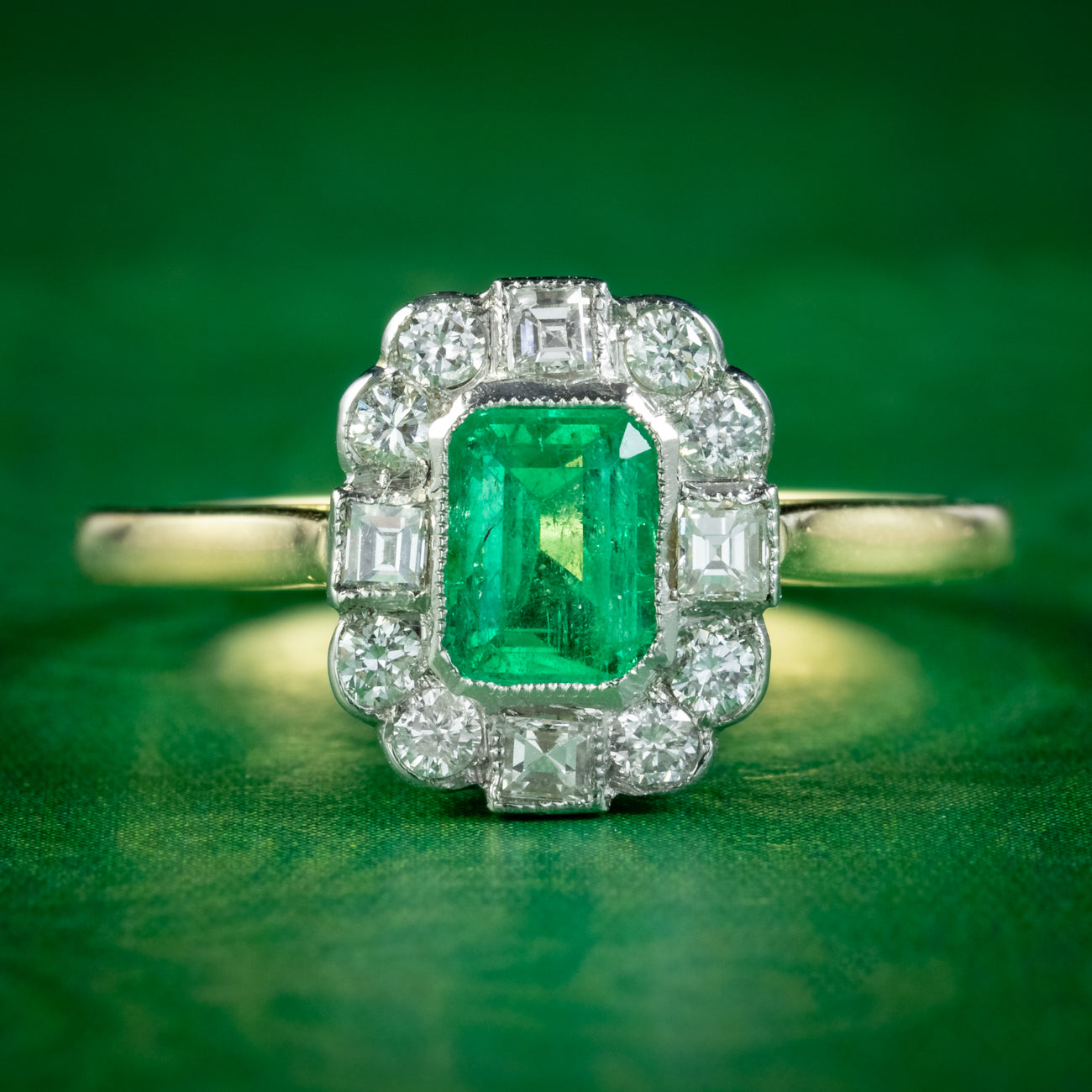 Art Deco Style Emerald Diamond Cluster Ring 0.70ct Emerald  Main image