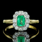 Art Deco Style Emerald Diamond Cluster Ring 0.70ct Emerald 