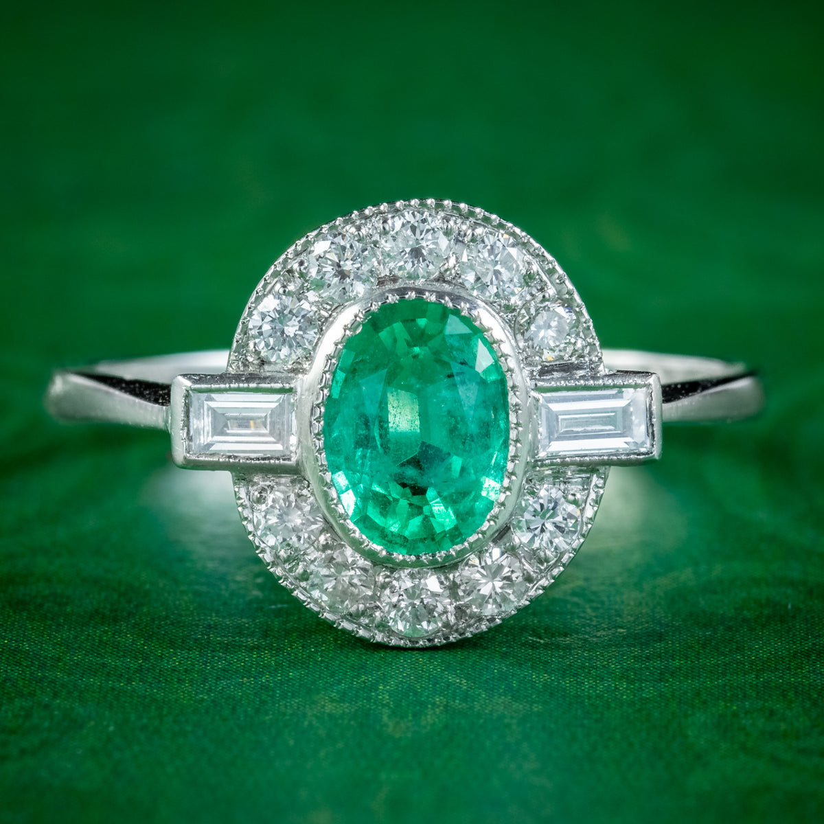 Art Deco Style Emerald Diamond Cluster Ring 0.80ct Emerald Main image