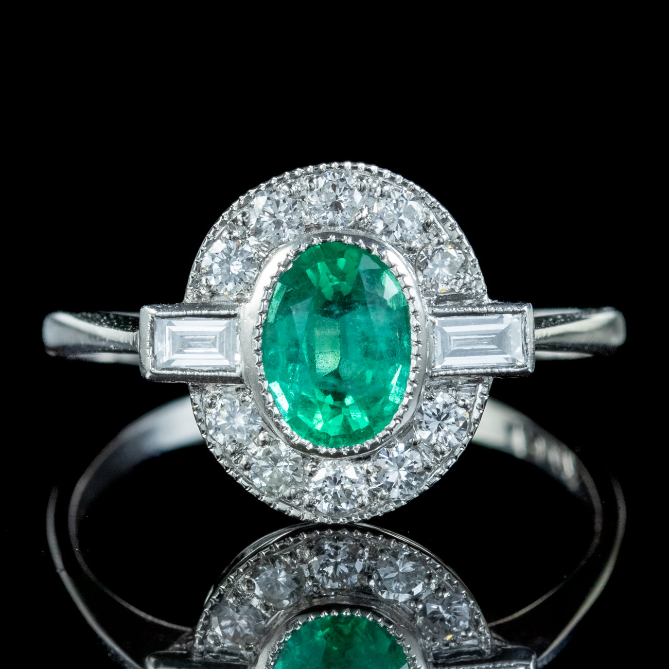 Art Deco Style Emerald Diamond Cluster Ring 0.80ct Emerald Secondary image