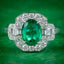 Art Deco Style Emerald Diamond Cluster Ring 1.80ct Emerald 