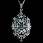 Art Deco Style Emerald Diamond Pendant Necklace 18ct Gold 4ct Of Diamond