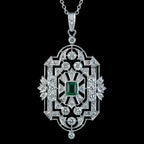 Art Deco Style Emerald Diamond Pendant Necklace 18ct Gold 4ct Of Diamond