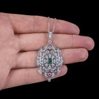 Art Deco Style Emerald Diamond Pendant Necklace 18ct Gold 4ct Of Diamond
