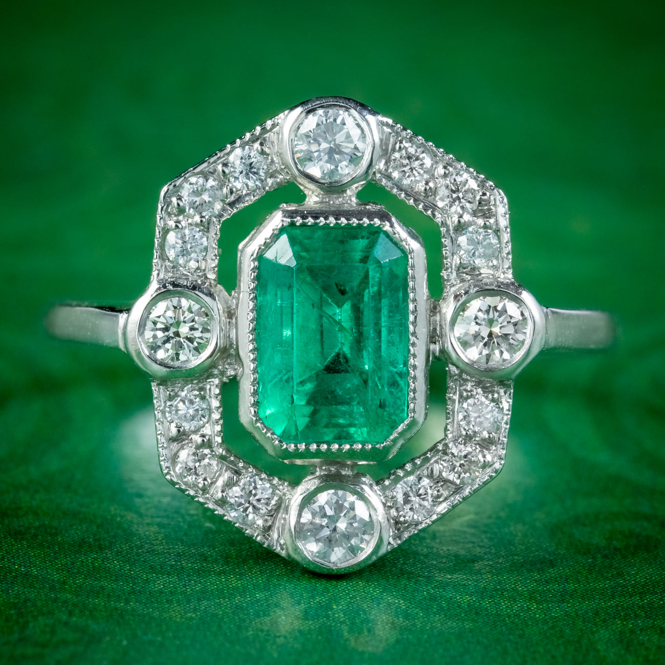 Art Deco Style Emerald Diamond Ring 1.20ct Emerald  Main image