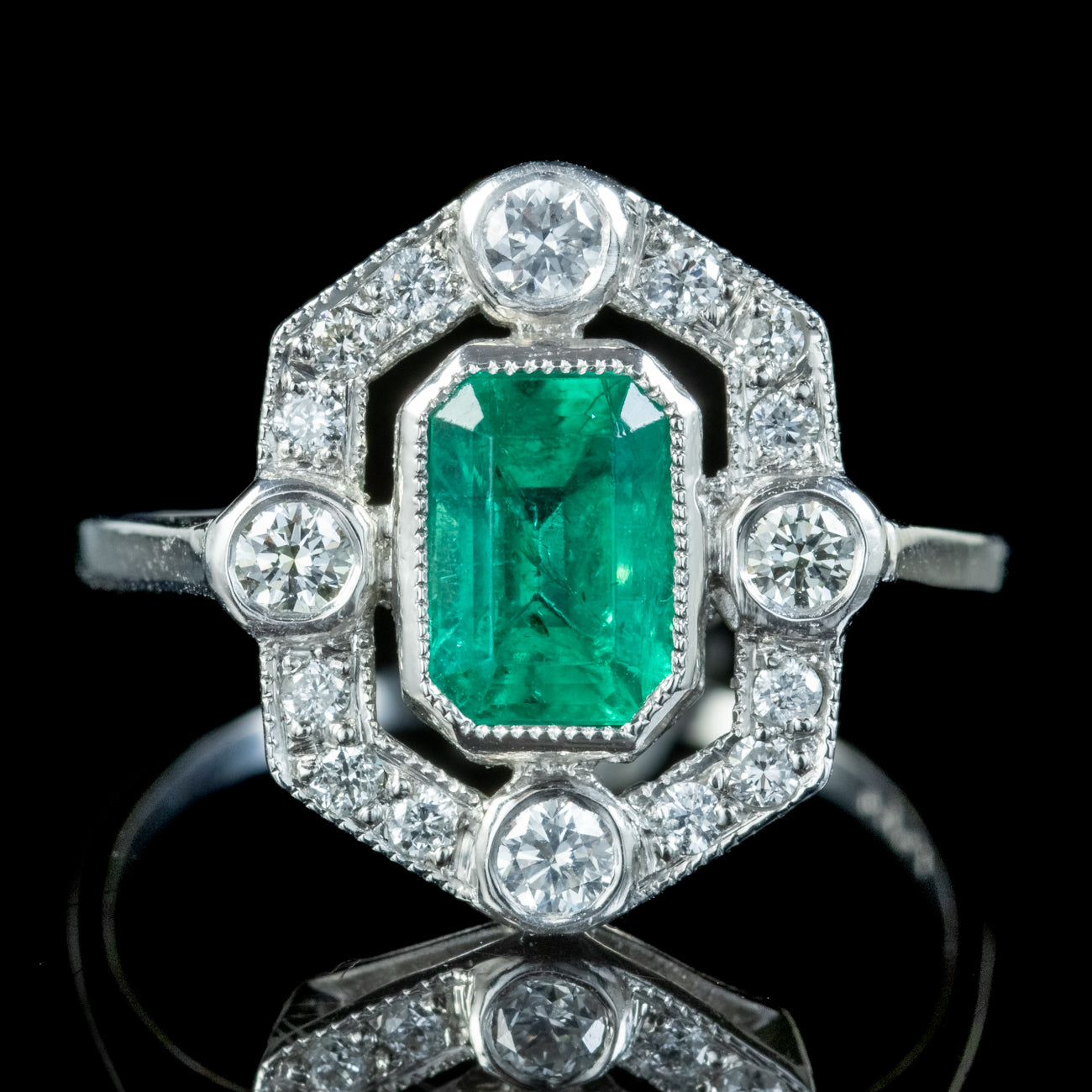 Art Deco Style Emerald Diamond Ring 1.20ct Emerald Secondary image