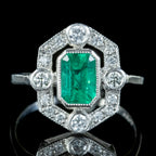 Art Deco Style Emerald Diamond Ring 1.20ct Emerald 