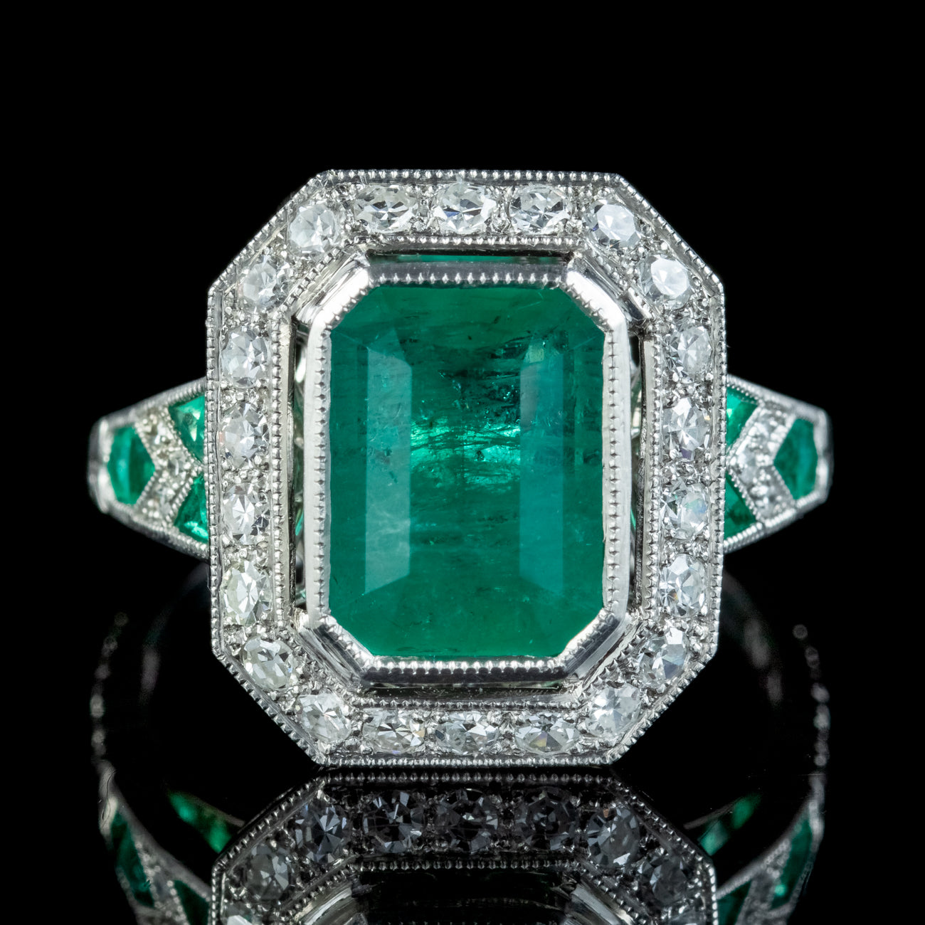 Art Deco Style Emerald Diamond Ring 2.25ct Of Emerald Secondary image