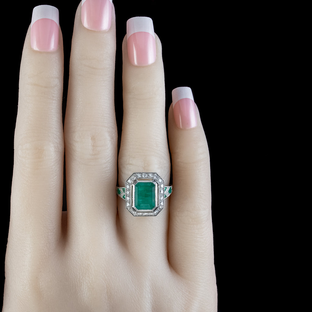 Art Deco Style Emerald Diamond Ring 2.25ct Of Emerald