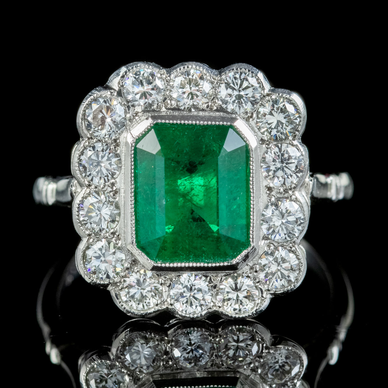 Art Deco Style Emerald Diamond Ring 2.55Ct Emerald Secondary image